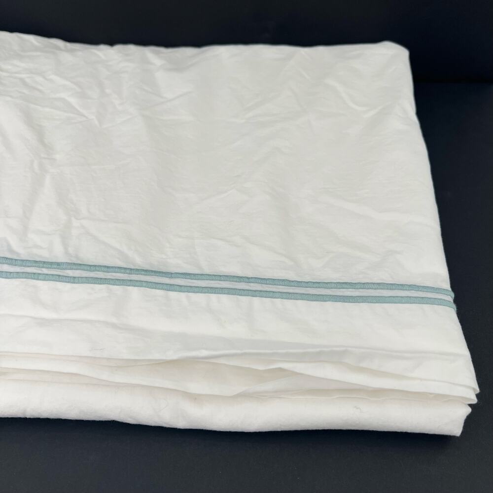 Restoration Hardware made in Italy blue stripes embroidery full queen bedskirt
